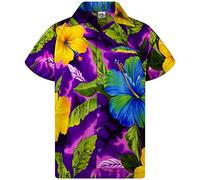 King Kameha Funky Chemise-Hawaienne, Manche-Courte, Big-Flower, Violet, M