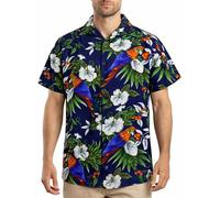 King Kameha Funky Chemise-Hawaienne, Manche-Courte, Cherry-Parrot, Bleu-Foncé, 6XL