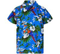 King Kameha Funky Chemise-Hawaienne, Manche-Courte, Cherry-Parrot, Bleu, M