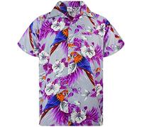 King Kameha Funky Chemise-Hawaienne, Manche-Courte, Cherry-Parrot, Gris, 4XL