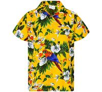 King Kameha Funky Chemise-Hawaienne, Manche-Courte, Cherry-Parrot, Jaune, 6XL