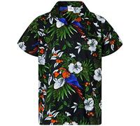 King Kameha Funky Chemise-Hawaienne, Manche-Courte, Cherry-Parrot, Noir, 4XL