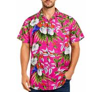 King Kameha Funky Chemise-Hawaienne, Manche-Courte, Cherry-Parrot, Rose, 3XL