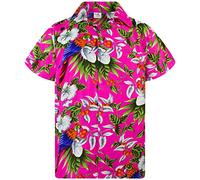 King Kameha Funky Chemise-Hawaienne, Manche-Courte, Cherry-Parrot, Rose, XL