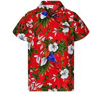 King Kameha Funky Chemise-Hawaienne, Manche-Courte, Cherry-Parrot, Rouge, M