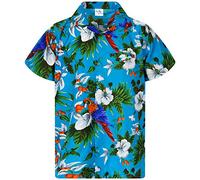 King Kameha Funky Chemise-Hawaienne, Manche-Courte, Cherry-Parrot, Turquoise, XL