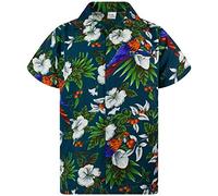 King Kameha Funky Chemise-Hawaienne, Manche-Courte, Cherry-Parrot, Vert-Pétrole, S