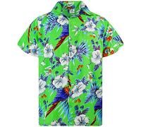 King Kameha Funky Chemise-Hawaienne, Manche-Courte, Cherry-Parrot, Vert, XL