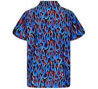 King Kameha Funky-Chemise-Hawaienne, Manche-Courte, Flames Allover, Bleu, XXL