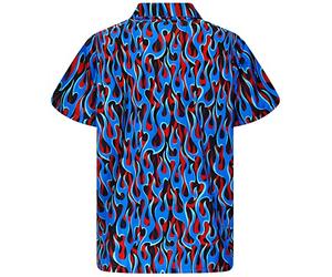 King Kameha Funky-Chemise-Hawaienne, Manche-Courte, Flames Allover, Bleu, XXL