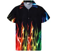 King Kameha Funky-Chemise-Hawaienne, Manche-Courte, Flames, Arc-en-Ciel, XXL