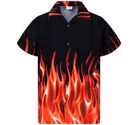 King Kameha Funky-Chemise-Hawaienne, Manche-Courte, Flames, Orange, XXL