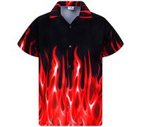 King Kameha Funky-Chemise-Hawaienne, Manche-Courte, Flames, Rouge, XL