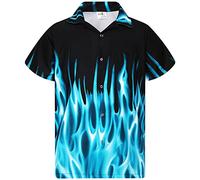 King Kameha Funky-Chemise-Hawaienne, Manche-Courte, Flames, Turquoise, L