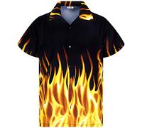 King Kameha Funky-Chemise-Hawaienne, Manche-Courte, Flames, Vert, XS