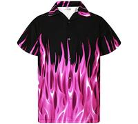 King Kameha Funky-Chemise-Hawaienne, Manche-Courte, Flames, Violet, XL