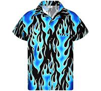 King Kameha Funky-Chemise-Hawaienne, Manche-Courte, Flames Wild, Bleu, XL