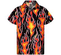 King Kameha Funky-Chemise-Hawaienne, Manche-Courte, Flames Wild, Orange, L