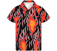King Kameha Funky-Chemise-Hawaienne, Manche-Courte, Flames Wild, Rouge, 3XL