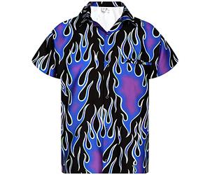 King Kameha Funky-Chemise-Hawaienne, Manche-Courte, Flames Wild, Violet, XS