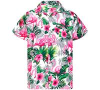 King Kameha Funky Chemise-Hawaienne, Manche-Courte, Flamingo-Flowers, Blanc-Rose, 6XL