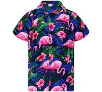 King Kameha Funky Chemise-Hawaienne, Manche-Courte, Flamingo-Flowers, Marine-Rose, L