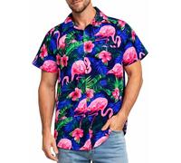 King Kameha Funky Chemise-Hawaienne, Manche-Courte, Flamingo-Flowers, Marine-Rose, M
