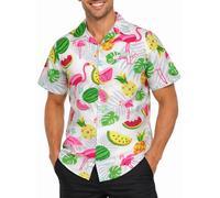 King Kameha Funky Chemise-Hawaienne, Manche-Courte, Flamingo-Melon, Blanc, 7XL