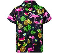 King Kameha Funky Chemise-Hawaienne, Manche-Courte, Flamingo-Melon, Noir, 5XL