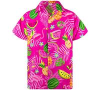 King Kameha Funky Chemise-Hawaienne, Manche-Courte, Flamingo-Melon, Rose, 8XL