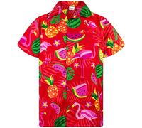 King Kameha Funky Chemise-Hawaienne, Manche-Courte, Flamingo-Melon, Rouge, XXL