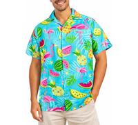 King Kameha Funky Chemise-Hawaienne, Manche-Courte, Flamingo-Melon, Turquoise, 12XL