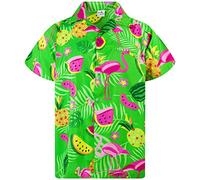 King Kameha Funky Chemise-Hawaienne, Manche-Courte, Flamingo-Melon, Vert, M