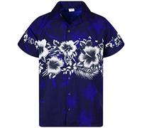 King Kameha Funky Chemise-Hawaienne, Manche-Courte, Flower-Chest, Bleu-Marine, XS