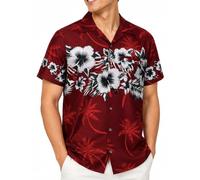 King Kameha Funky Chemise-Hawaienne, Manche-Courte, Flower-Chest, Rouge, XS