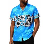 King Kameha Funky Chemise-Hawaienne, Manche-Courte, Flower-Chest, Turquoise, XXL