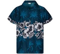 King Kameha Funky Chemise-Hawaienne, Manche-Courte, Flower-Chest, Vert-Pétrole, XXL