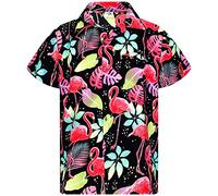 King Kameha Funky Chemise-Hawaienne, Manche-Courte, Funky-Flamingos, Noir, M