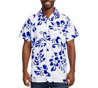 King Kameha Funky-Chemise-Hawaienne, Manche-Courte, Hibiscus, Blanc-Bleu-Indigo, XL