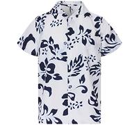 King Kameha Funky-Chemise-Hawaienne, Manche-Courte, Hibiscus, Blanc-Bleu-Marine, 7XL