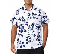 King Kameha Funky-Chemise-Hawaienne, Manche-Courte, Hibiscus, Blanc-Bleu-Marine, XXL