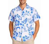King Kameha Funky-Chemise-Hawaienne, Manche-Courte, Hibiscus, Blanc-Turquoise, L