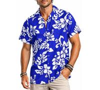 King Kameha Funky-Chemise-Hawaienne, Manche-Courte, Hibiscus, Bleu-Indigo, 12XL
