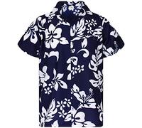King Kameha Funky-Chemise-Hawaienne, Manche-Courte, Hibiscus, Bleu-Marine, 3XL