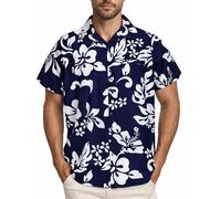 King Kameha Funky-Chemise-Hawaienne, Manche-Courte, Hibiscus, Bleu-Marine, M