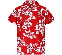 King Kameha Funky-Chemise-Hawaienne, Manche-Courte, Hibiscus, Eclectic-Rouge, XS