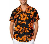 King Kameha Funky-Chemise-Hawaienne, Manche-Courte, Hibiscus, Noir-Orange, S