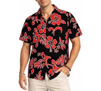 King Kameha Funky-Chemise-Hawaienne, Manche-Courte, Hibiscus, Noir-Rouge, 4XL