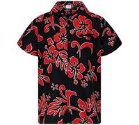 King Kameha Funky-Chemise-Hawaienne, Manche-Courte, Hibiscus, Noir-Rouge, XXL