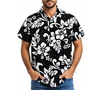 King Kameha Funky-Chemise-Hawaienne, Manche-Courte, Hibiscus, Noir, XL